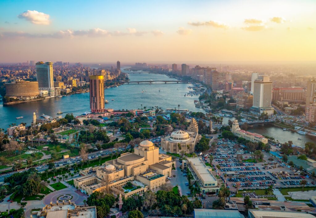 Panorama of Cairo and the River Nile at sunset